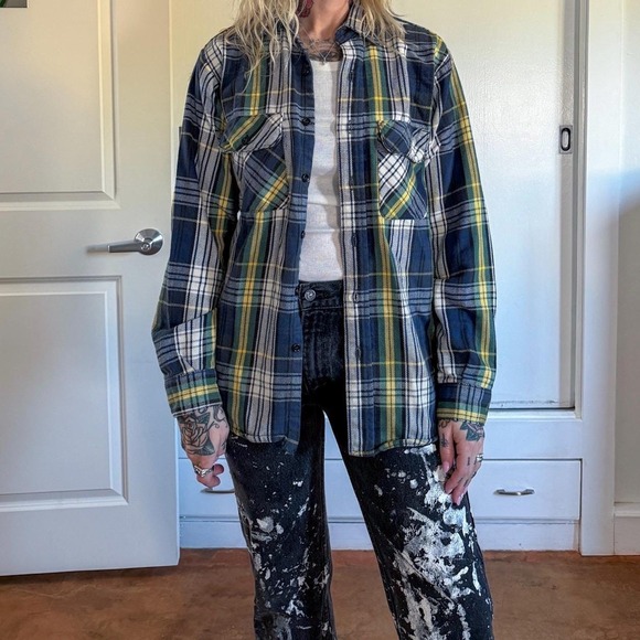five brothers Other - Vintage 1980s 1990s 5 brothers navy green and yellow button down flannel shirt